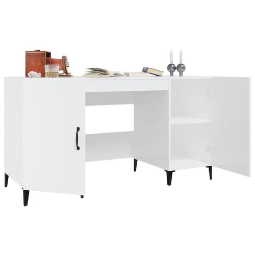 Skrivebord 140x50x75 cm konstrueret træ hvid højglans