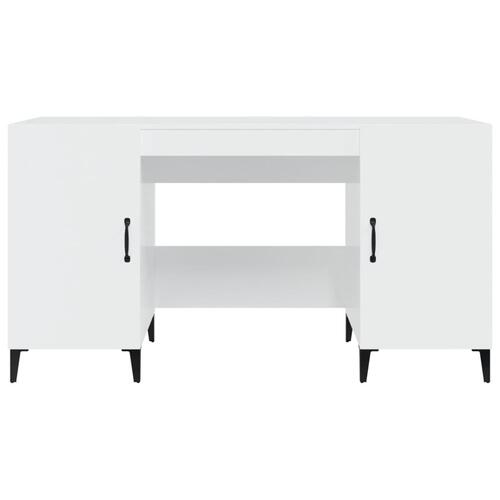 Skrivebord 140x50x75 cm konstrueret træ hvid højglans