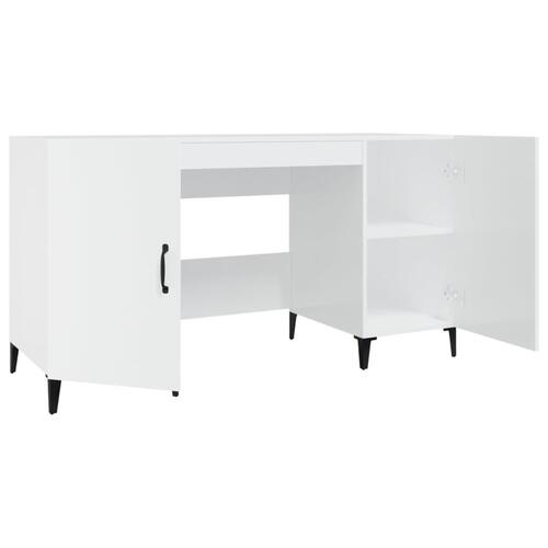 Skrivebord 140x50x75 cm konstrueret træ hvid højglans