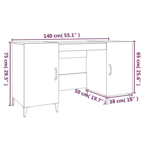 Skrivebord 140x50x75 cm konstrueret træ hvid højglans