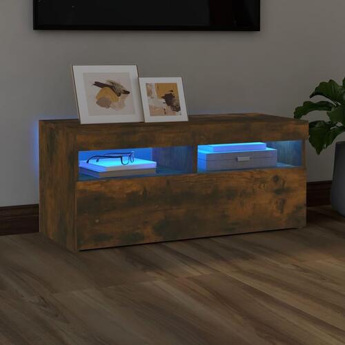 Tv-bord med LED-lys 90x35x40 cm røget egetræsfarve