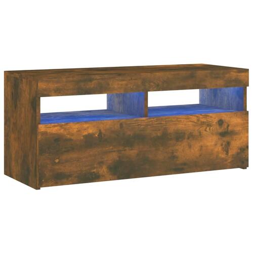 Tv-bord med LED-lys 90x35x40 cm røget egetræsfarve