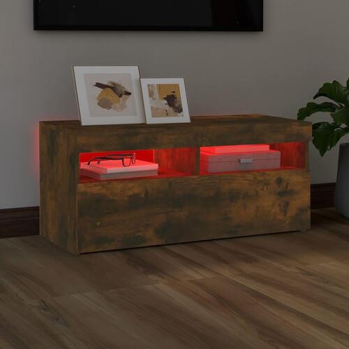 Tv-bord med LED-lys 90x35x40 cm røget egetræsfarve