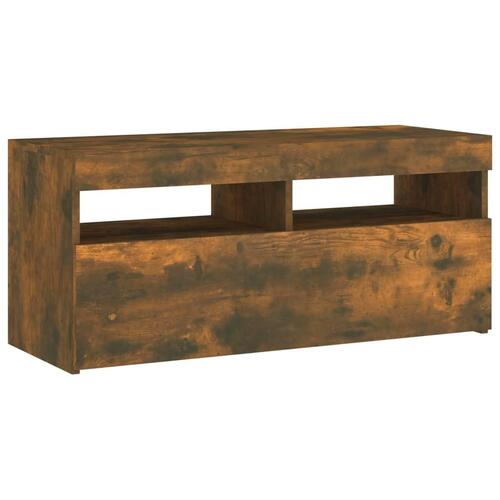 Tv-bord med LED-lys 90x35x40 cm røget egetræsfarve