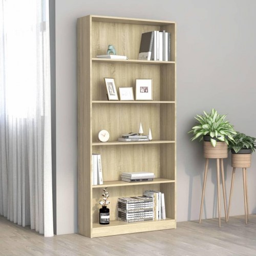 Bogreol med 5 hylder 80x24x175 cm konstrueret træ sonoma-eg