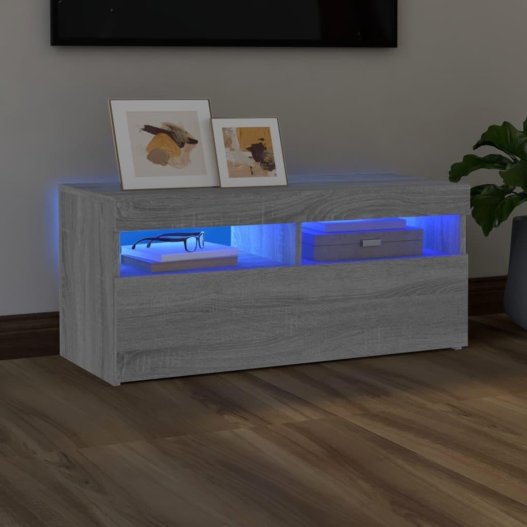 Tv-bord med LED-lys 90x35x40 cm grå sonoma-eg