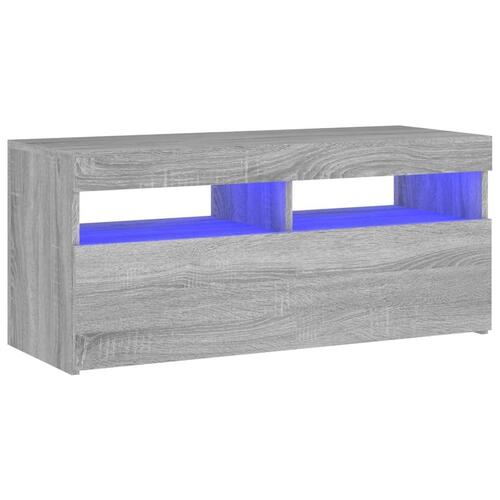 Tv-bord med LED-lys 90x35x40 cm grå sonoma-eg