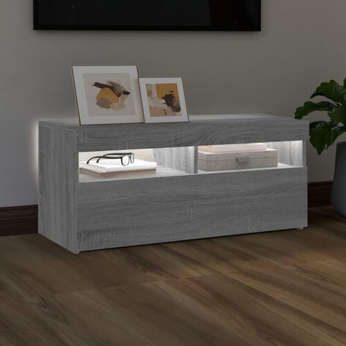 Tv-bord med LED-lys 90x35x40 cm grå sonoma-eg