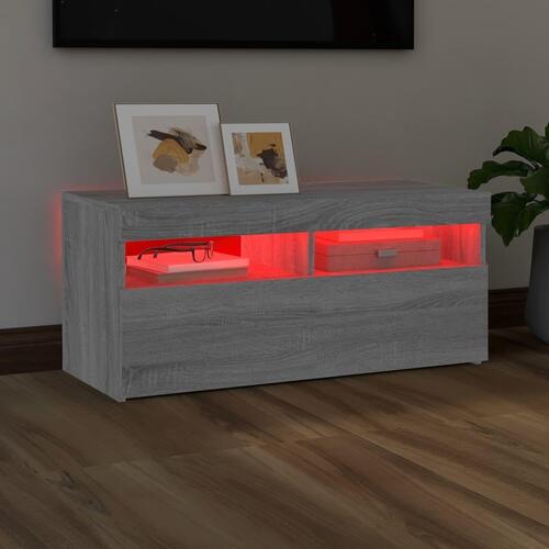 Tv-bord med LED-lys 90x35x40 cm grå sonoma-eg