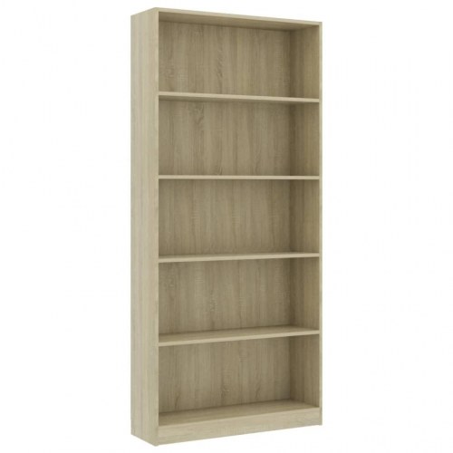 Bogreol med 5 hylder 80x24x175 cm konstrueret træ sonoma-eg