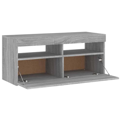 Tv-bord med LED-lys 90x35x40 cm grå sonoma-eg