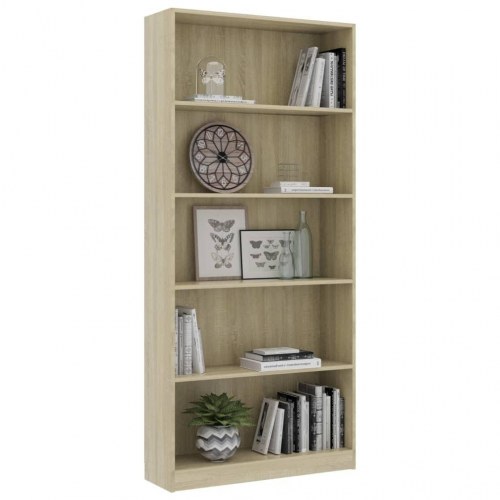 Bogreol med 5 hylder 80x24x175 cm konstrueret træ sonoma-eg
