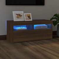 Tv-bord med LED-lys 90x35x40 cm brun egetræsfarve