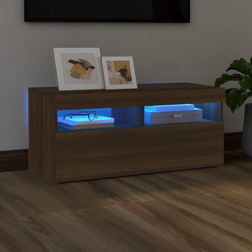 Tv-bord med LED-lys 90x35x40 cm brun egetræsfarve