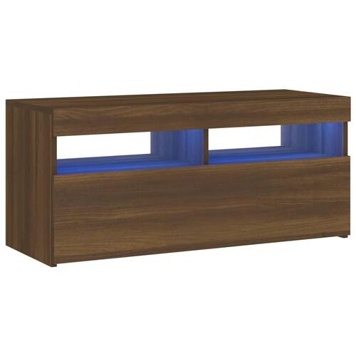 Tv-bord med LED-lys 90x35x40 cm brun egetræsfarve