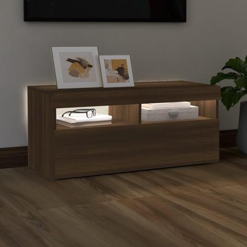 Tv-bord med LED-lys 90x35x40 cm brun egetræsfarve