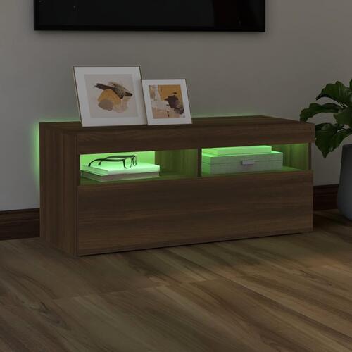 Tv-bord med LED-lys 90x35x40 cm brun egetræsfarve