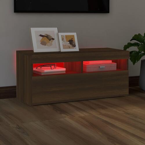 Tv-bord med LED-lys 90x35x40 cm brun egetræsfarve