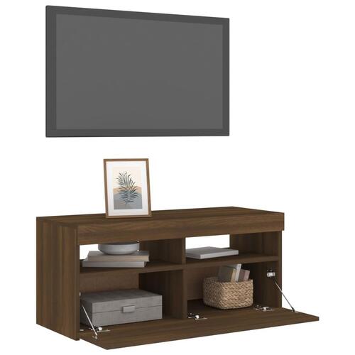 Tv-bord med LED-lys 90x35x40 cm brun egetræsfarve