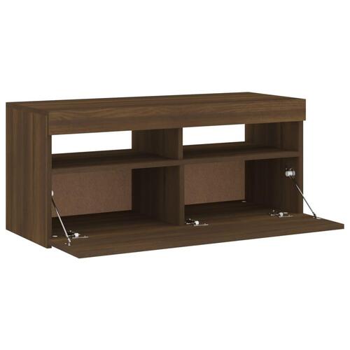 Tv-bord med LED-lys 90x35x40 cm brun egetræsfarve