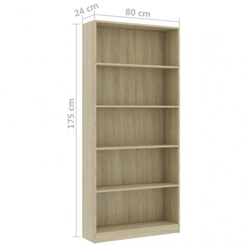 Bogreol med 5 hylder 80x24x175 cm konstrueret træ sonoma-eg