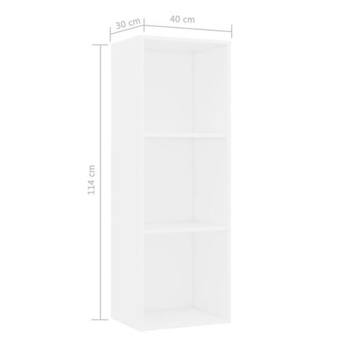 Bogreol med 3 hylder 40x30x114 cm konstrueret træ hvid