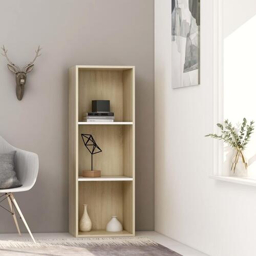 Bogreol med 3 hylder 40x30x114 cm konstrueret træ hvid og eg