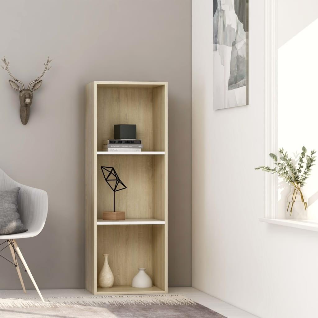 Bogreol med 3 hylder 40x30x114 cm konstrueret træ hvid og eg
