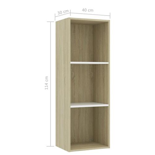 Bogreol med 3 hylder 40x30x114 cm konstrueret træ hvid og eg