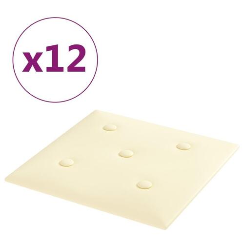 Vægpaneler 12 stk. 30x30 cm 1,08 m² kunstlæder cremefarvet