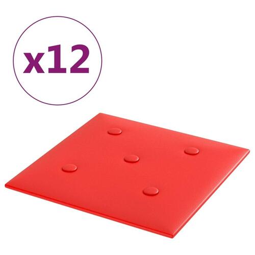 Vægpaneler 12 stk. 30x30 cm 1,08 m² kunstlæder rød
