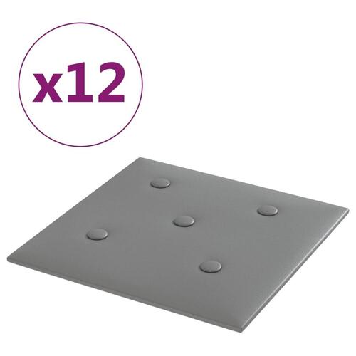 Vægpaneler 12 stk. 30x30 cm 1,08 m² kunstlæder grå