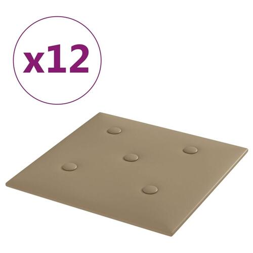 Vægpaneler 12 stk. 30x30 cm 1,08 m² kunstlæder cappuccinofarvet