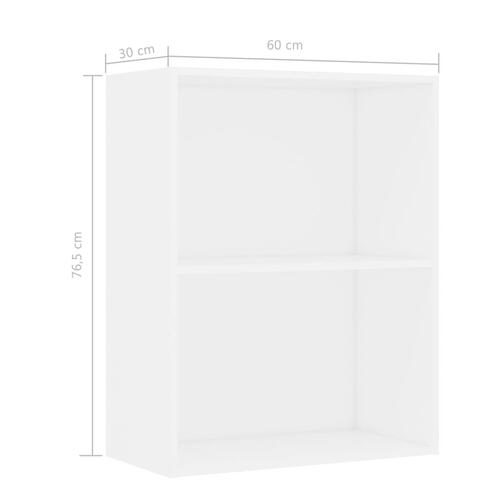Bogreol med 2 hylder 60x30x76,5 cm konstrueret træ hvid