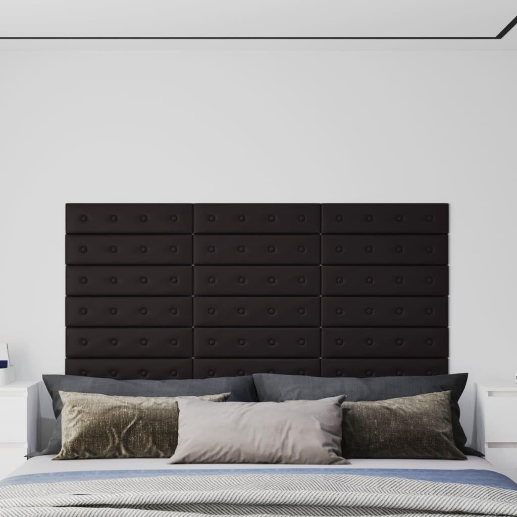 Vægpaneler 12 stk. 60x15 cm 1,08 m² kunstlæder sort