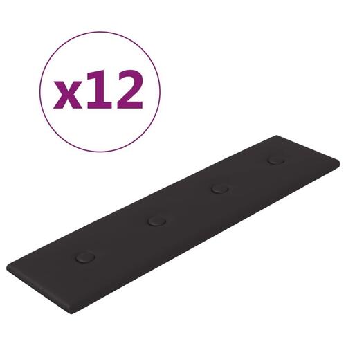 Vægpaneler 12 stk. 60x15 cm 1,08 m² kunstlæder sort