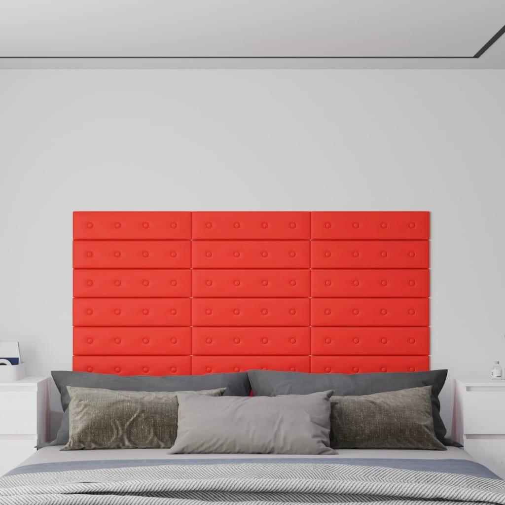 Vægpaneler 12 stk. 60x15 cm 1,08 m² kunstlæder rød
