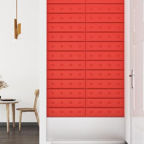 Vægpaneler 12 stk. 60x15 cm 1,08 m² kunstlæder rød