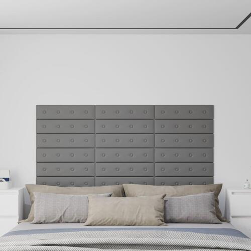 Vægpaneler 12 stk. 60x15 cm 1,08 m² kunstlæder grå