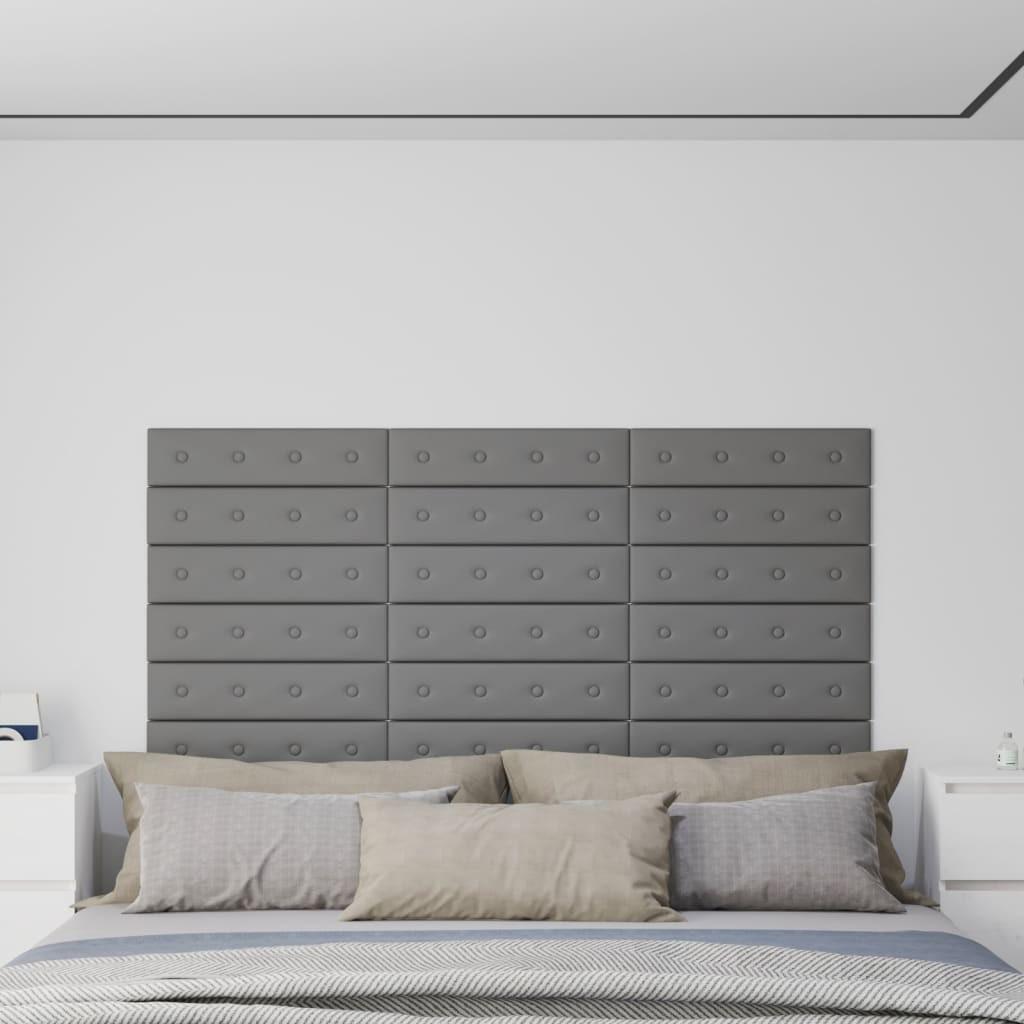 Vægpaneler 12 stk. 60x15 cm 1,08 m² kunstlæder grå