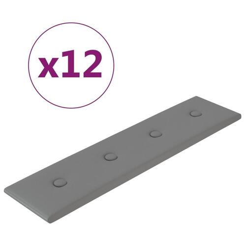 Vægpaneler 12 stk. 60x15 cm 1,08 m² kunstlæder grå
