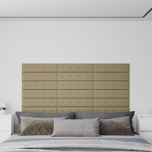 Vægpaneler 12 stk. 60x15 cm 1,08 m² kunstlæder cappuccinofarvet