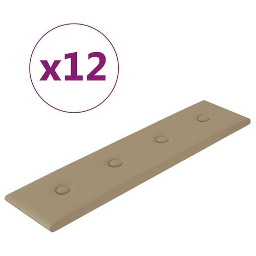 Vægpaneler 12 stk. 60x15 cm 1,08 m² kunstlæder cappuccinofarvet