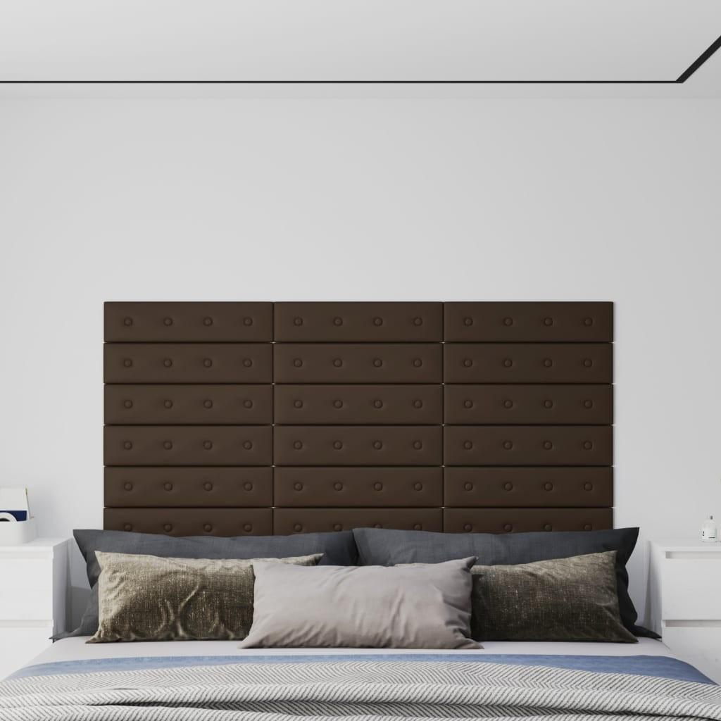 Vægpaneler 12 stk. 60x15 cm 1,08 m² kunstlæder brun