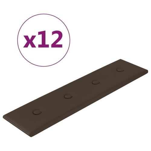 Vægpaneler 12 stk. 60x15 cm 1,08 m² kunstlæder brun