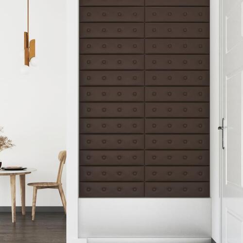 Vægpaneler 12 stk. 60x15 cm 1,08 m² kunstlæder brun