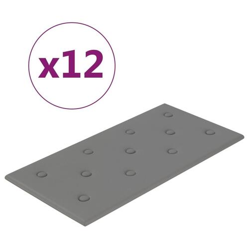 Vægpaneler 12 stk. 60x30 cm 2,16 m² kunstlæder grå