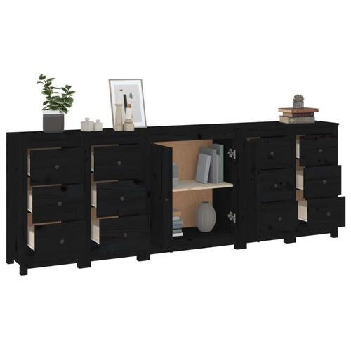 Skænk 230x35x80 cm massivt fyrretræ sort
