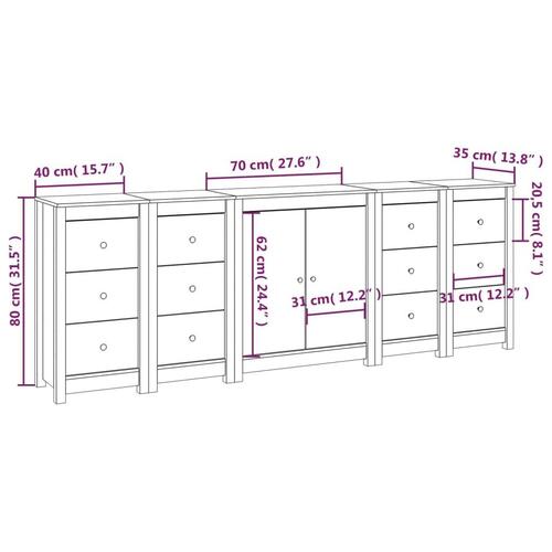 Skænk 230x35x80 cm massivt fyrretræ sort