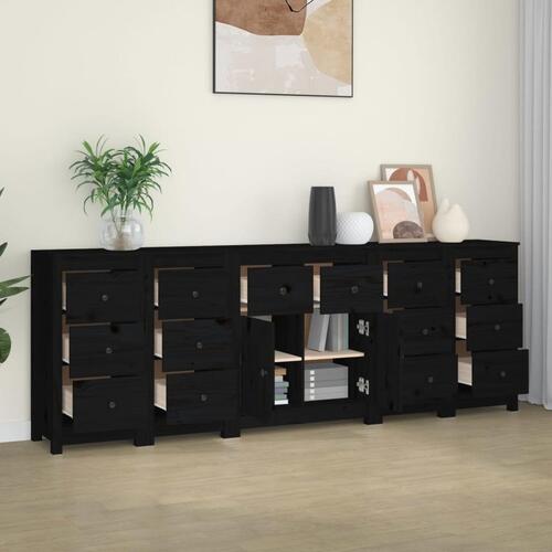 Skænk 230x35x80 cm massivt fyrretræ sort